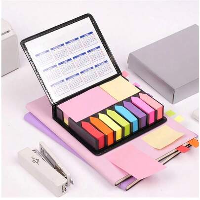 Bloco De Anotações Auto Adesivo Lembrete Com Estojo De Couro Sintético