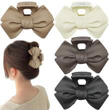 3 pezzi Fermagli per capelli da donna da 9 cm in bianco, cachi e marrone con fiocco, accessori eleganti e semplici di alta moda, adatti per acconciature casual, da festa, per lavoro, vacanze, code di cavallo, raccolti, lavaggio del viso, trucco, San Valentino