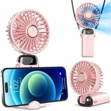 TFFFPortable Handheld Fan Battery Operated Fan With Base 8 Hours Digital Display 5 Speeds 90° Ajustable Rechargeable Mini Fan For Outdoor Indoor Pink