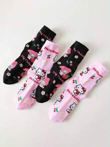 Sanrio 2 Pairs Sanrio Cartoon Socks Women Cute Socks, Comfortable, Breathable, Personalized Creative Anime, Mid Calf, Y2k, Machine Washable, For Couple, Men, Women
