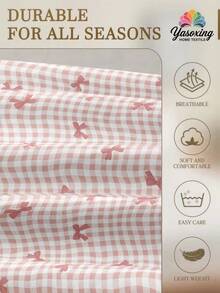 3pcs /Set Pink Plaid Bow Knot Pattern Fitted Sheet Set Without Filler, Fitted Sheet Set For Bedroom Brushed Microfiber Breathable Comfortable 1pc Fitted Sheet+2pcs Pillow Case Without Filler, Back School Bedding Domitory Bedding Set - Pink - View 8