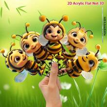2D, 5 Stück süße Bienen Freunde Acryl Gartendekoration, Outdoor Dekorationen für Gärten, Rasenflächen, Topfpflanzen, Höfe und mehr, perfektes Geschenk, 2D flach