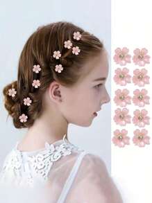 10 pièces Pinces à cheveux fleuries faites à la main, Élégantes pinces à cheveux de mariée, Pinces couronne de fleurs pour chignon de princesse, Accessoires de mariage, Mini pinces tresses, Décorations capillaires gracieuses, Pinces à griffes, Pinces pour cheveux, Barrettes, Pinces à cheveux