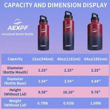 New-88 64 Oz Water Bottl  Sleeve, Metal  Half Gallon Water Bottle  Straw, Reusable Of Water Jugs For Drinking, Insulated Water Flask For Gym , Ruby Red Navy - 紅寶石紅海軍藍 64 盎司 - 查看 7