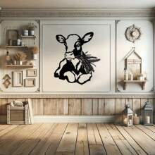 1 pieza Encantadora decoración de pared de metal con diseño de vaca - 14.02 pulgadas X 15.75 pulgadas, decoración rústica, señal de ternera caprichosa, decoración moderna y única para el hogar, elegante decoración colgante, regalo perfecto de inauguración de la casa