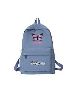 定制健身背包，可印上个性化姓名或节日祝福。开学季新品，休闲百搭的可爱蝴蝶印花，男女皆宜。尼龙拉链材质，适合大学生、高中生、初中生和小学生。您可以定制自己的姓名、字母、幸运数字等。送给朋友、女儿的生日礼物、纪念包、圣诞礼物、新年礼物等。 - 粉蝴蝶文本2 - 查看 15