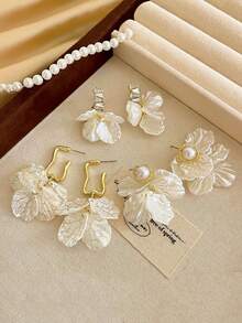 3 件/套简约复古珍珠设计耳钉，优雅百搭的珠宝套装，适合女性日常和节日佩戴 - 彩色 - 查看 6