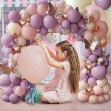 110pcs Pink & Purple Balloon Arch Kit, Dusty Rose, Purple, White, Metallic Rose Gold Latex Balloons For Bridal Shower, Baby Shower, Wedding, Anniversary, Engagement, Girl & Kid Birthday Party Decorations