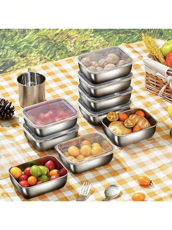 1 Set Stainless Steel Food Storage Containers With Lids, Leak-Proof, For Storing Fruits, Snacks, Suitable For Parties, Office, School