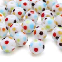 10 peças de contas redondas de vidro com bolinhas decoradas em cores doces para fazer joias, pulseira, colar, corrente de telefone, suprimentos para artesanato