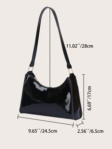 Solid Color Minimalist Luxurious Glossy Shoulder Bag - Black - View 3