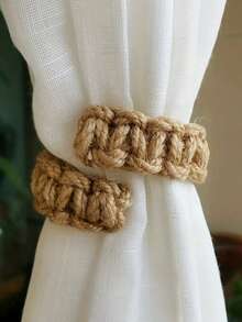 2pcs Natural Jute/ Rope Curtain Tiebacks - Rustic Braided Drape Holdbacks For Sheer/Lightweight Drapery (Beige, Brown, White, Black, Gray) - Perfect For Home & Office Decor, Office Decor|Rustic Curtain Holdbacks|Handmade Braided Rope, Curtains For Living Room - Multicolor - View 3