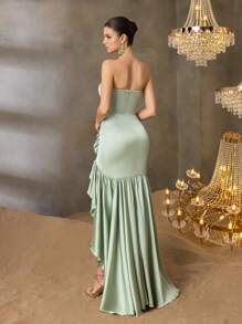 Faeriesty Women's Strapless Evening Gown With Cascading Ruffles & Asymmetrical Hem - Sleeveless Formal Dress With Body-Hugging Silhouette For Red-Carpet Galas, Black-Tie Dinners, Wedding Receptions, Charity Balls, Opera Nights