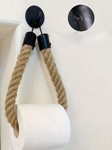 1 Stück polierter Metall- und Stoff Selbstklebender Wandmontierter Toilettenpapierhalter, mit Kordel Design - Einfache Installation, modisches Badaccessoire, für Handtücher oder Toilettenpapier, rustikale Heimdekoration | Strapazierfähige Konstruktion, Wandmontierter Toilettenpapierhalter