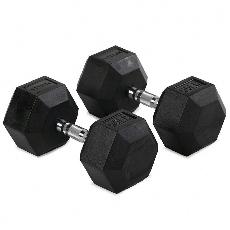 Titan Fitness 60 LB Pair Free Weights, Black Rubber Coated Hex Dumbbell - 1 - Xem 1