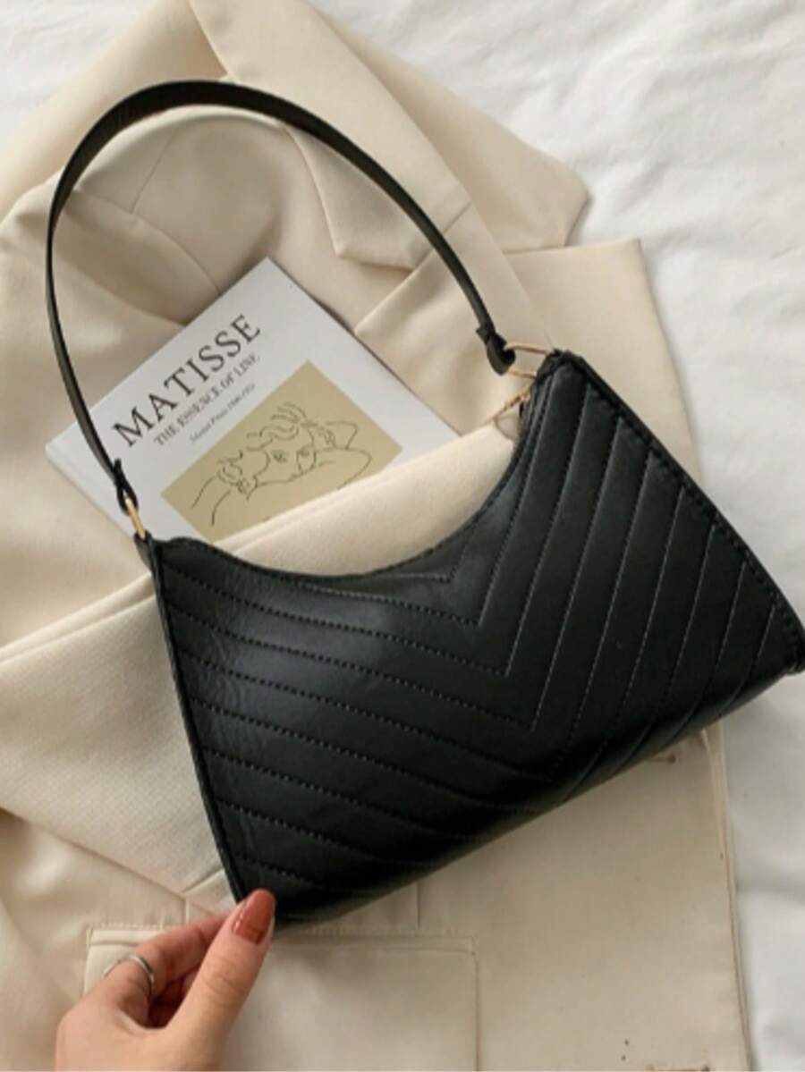Women's Small Baguette Bag Stylish Shoulder Crossbody Bag Small Cheap Beautiful - màu đen - Xem 1