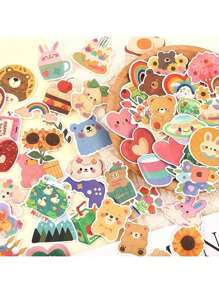 108pcs Original Kawaii Korean Watercolor Bear Sticker Set, For Decorating Notebooks, Diaries And More Back To School