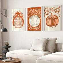 3PCS Halloween Pumpkin Wall Art Print Spooky Pumpkin Poster Kitchen Living Room Wall Decor, Farmhouse Print, Canvas Halloween, Room Decor Aesthetic, Posters For Room , Canvas Wall Art, Optional Frame,Wall Decor, Bedroom Decor. ,Halloween Decor Home Decor Fall Decor