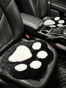 1件装毛绒座垫冬季创意猫爪格纹汽车保暖防滑座垫四季通用汽车座垫