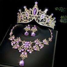 1 套新娘 3 件首饰套装：1 个水晶皇冠 + 1 条项链 + 1 对耳环，闪亮水晶设计订婚/婚礼/正式派对首饰 - 彩色 - 查看 8