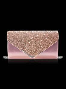 Women's Rhinestone Evening Clutch, 4pcs Rhinestone Ear Clips Bridal Wedding Necklace Bracelet Pendant Set, Shiny Wallet, Perfect For Party, Wedding, Ball, Evening/Banquet, Bridal Gown, Formal Occasion, Ball Gown, Birthday Dress - Pink - View 2
