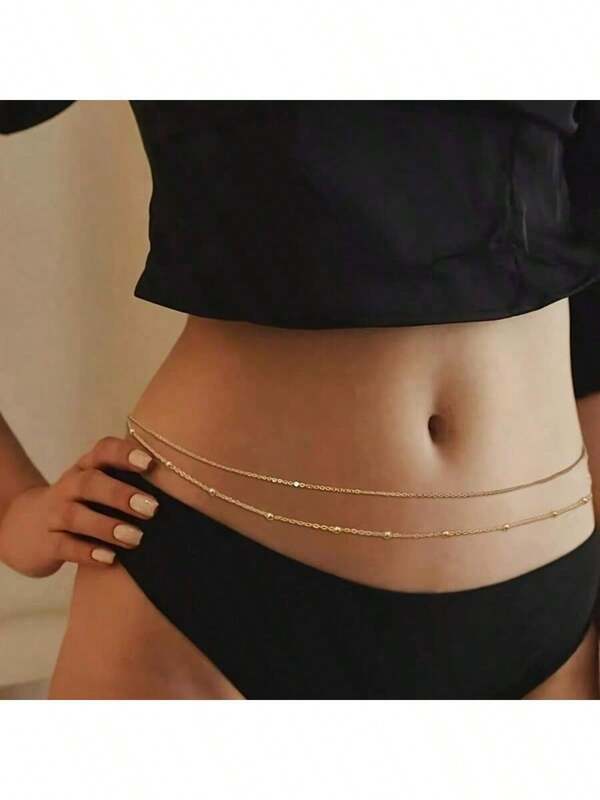 Ladies' Two-Piece Waist Chain Set - Enchanting Body Accessory | Gold Adjustable Belly Chain, Beach Music Festival Party Outfit