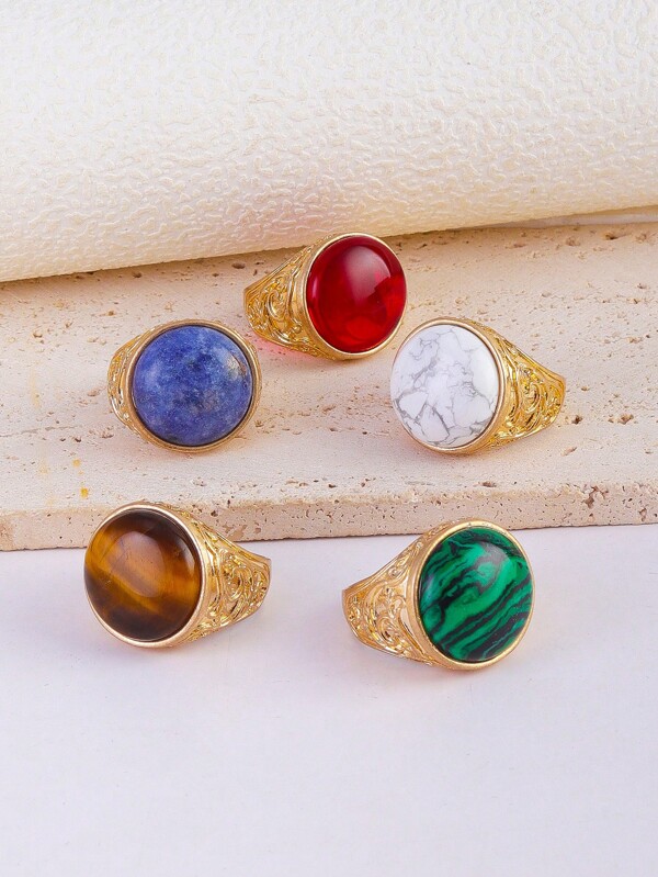 1pc Vintage Metal Stone Exaggerated Ring For Women, Daily Wear
