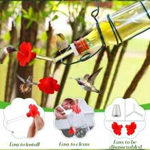 3 Packs Floral Hummingbird Feeder Tubes And Stoppers, Red Double Head Hummingbird Feeding Ports, Water Feeding Replacement Parts Wine Bottle Plug For Outdoor