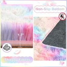 Extra Soft, Fluffy Rug For The Bedroom, Shag Rug For The Living Room With 4 Non-Slip Rug Pads, Multiple Sizes Available, Large, Cozy Shag Rug For Boys And Girls' Room Decoration, Non-Slip Nursery Rug, Modern Shag Rug For Indoor Use, Cream White - 紮染彩虹 - 查看 7