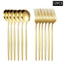 4/8/6/12pcs Gold Stainless Steel Spoons & Forks, Suitable For Home, Hotel, Picnic, Dishwasher Friendly,School Supplies