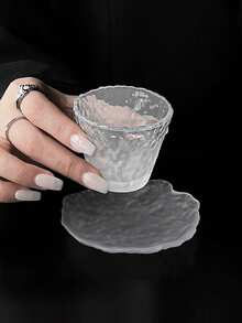 1 件优质玻璃茶杯带茶碟，日式蘑菇形饮茶杯，个人功夫茶杯，透明磨砂云朵图案杯碟 - 彩色 - 查看 7