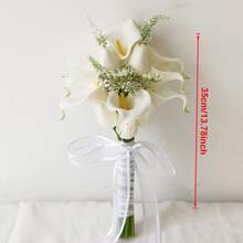 1 套白色新娘婚礼花束，人造郁金香花，逼真触感新娘伴娘婚礼花束，新娘花束婚礼装饰，周年纪念装饰，生日派对装饰，毕业礼物 - 白色 - 查看 2