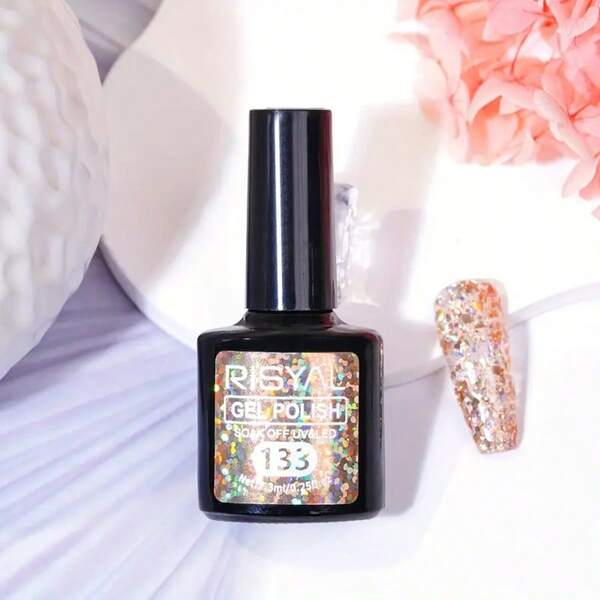 RISYAL Golden Glitter Single Nail Polish Gel 7.3Ml Matte And Glossy Glitter Nail Gel, Can Be Freely DIY With Other Nail Gels.