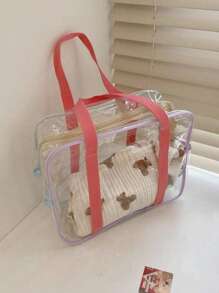 1/2pcs Transparent Macaron Color Jelly Bag For Ladies, Large Capacity PVC Transparent Beach Bag, Handbag, Cosmetic Storage Bag, Toiletry Bag, Bathroom Waterproof Swimming Storage Bag, Single Shoulder Toiletry Bag, Beach Bag, Holiday Bag, Summer Vacation Essential. Suitable For Home Storage, Swimming, Seaside Vacation, Travel And Other Occasions. (There Are Two Sizes To Choose From)