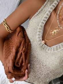 Modische Damen Oversize Lässig Chic Süß Glänzend Strukturierte Asymmetrischer Saum Rundhals Ärmellos Strick Top, Damen Sommer Urlaub