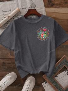 T-shirt a maniche corte con stampa floreale di stile romantico estivo, bianca e versatile, t-shirt a maniche corte da donna