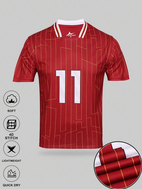 SURUIDA 1pc Men's Boyfriend Style Football Sports Short Sleeve Top, English Premier League Liverpool No.11 Jersey, Comfortable Football Sports Shirt, Suitable For Team Match And Casual Sports