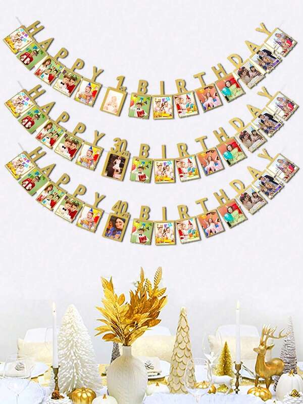 1 Set 1st Birthday Decorations Photo Banner - Happy Birthday Banner, Birthday Photo Banner, Milestone Birthday Gift For Girls & Boys, Birthday Party Photo Props (1st, 2nd, 16th, 18th, 21st, 30th, 40th, 50th, 60th)