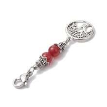 5 件/套合金生命之树与圆形天然宝石吊坠装饰，配 304 不锈钢龙虾爪扣，古银与铂金，60.5 毫米，可用作汽车钥匙包装饰 - 彩色 - 查看 6