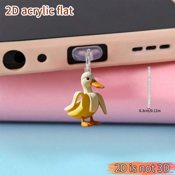 1 pieza Tapón antipolvo acrílico en 2D con diseño de pato y plátano, adecuado para interfaz Lightning/Tipo-C como colgante decorativo