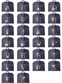 Portable Dustproof Clothing Covers Nonwovens Waterproof Clothes Dust Cover Tote Bags Rose Gold Initials A To Z Letter Pattern Clothes Dust Case Dress Protector Garment Bags Outdoors Close Organizer Dress Cover Suit Coat Storage Bag Garment Bags Wardrobe Hanging Garment Protector Cover Bag