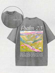 Jesus Religious Cross Sun Printed Retro Washed T-Shirt, 230G, Retro Street Style. Simple And Versatile, Pure Cotton Is Of High Quality, Novel And Fashionable, And It Is A Must-Have Fashion T-Shirt For Spring And Summer. - 灰色 - 查看 1