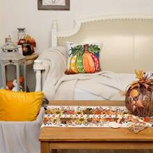 1pc Autumn Series Table Runner, Thanksgiving Theme Table Cloth, Autumn Pumpkin Pattern Table Runner, Maple Leaf Orange Table Runner, Thanksgiving Decor, Home Decor, Holiday Decoration Set, Gift
