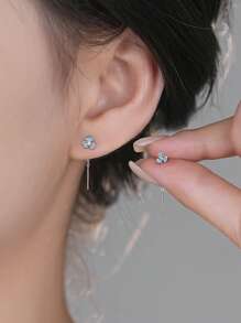 Pendientes de flor de iris azul de plata de ley 925 con piedras de circonita, regalo de uso diario de moda para mujeres, novias, madres, adecuado para Pascua, Día de San Valentín