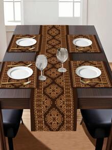 1 Stück Tischläufer mit bohemianischem geometrischem Muster, 4/6/8 Stücke Platzmattenteller mit bohemianischem geometrischem Muster, geeignet für Feiertage, Partys, Geburtstage, Abendessen, Küchen- und Esszimmerdekoration, ganzjährige Raumdekoration, Tischtextilien-Tischläufer