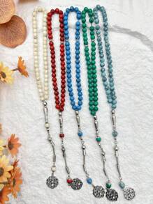 1 pieza Pulsera de cuentas de turquesa natural, 45 piezas Cuentas de piedra de turquesa rosario de oración musulmán, cultura de Oriente Medio