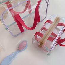 1/2pcs Transparent Macaron Color Jelly Bag For Ladies, Large Capacity PVC Transparent Beach Bag, Handbag, Cosmetic Storage Bag, Toiletry Bag, Bathroom Waterproof Swimming Storage Bag, Single Shoulder Toiletry Bag, Beach Bag, Holiday Bag, Summer Vacation Essential. Suitable For Home Storage, Swimming, Seaside Vacation, Travel And Other Occasions. (There Are Two Sizes To Choose From)