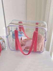 1/2pcs Transparent Macaron Color Jelly Bag For Ladies, Large Capacity PVC Transparent Beach Bag, Handbag, Cosmetic Storage Bag, Toiletry Bag, Bathroom Waterproof Swimming Storage Bag, Single Shoulder Toiletry Bag, Beach Bag, Holiday Bag, Summer Vacation Essential. Suitable For Home Storage, Swimming, Seaside Vacation, Travel And Other Occasions. (There Are Two Sizes To Choose From)