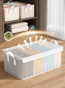 1pc Mesh Storage Box, With A Lid And A Transparent Storage Box, Supported By A Steel Frame For Greater Stability, Suitable For Storing Close Fitting Clothing, Daily Necessities, Travel Storage Boxes, Miscellaneous Storage Boxes, Wardrobe Storage Boxes