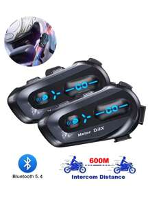 2 pezzi Interfono Bluetooth per casco moto D3X mezzaduplex, batteria ad alta capacità da 1000mAh, risposta automatica per chiamate in arrivo, distanza interfono 600M, senza caricabatterie incluso